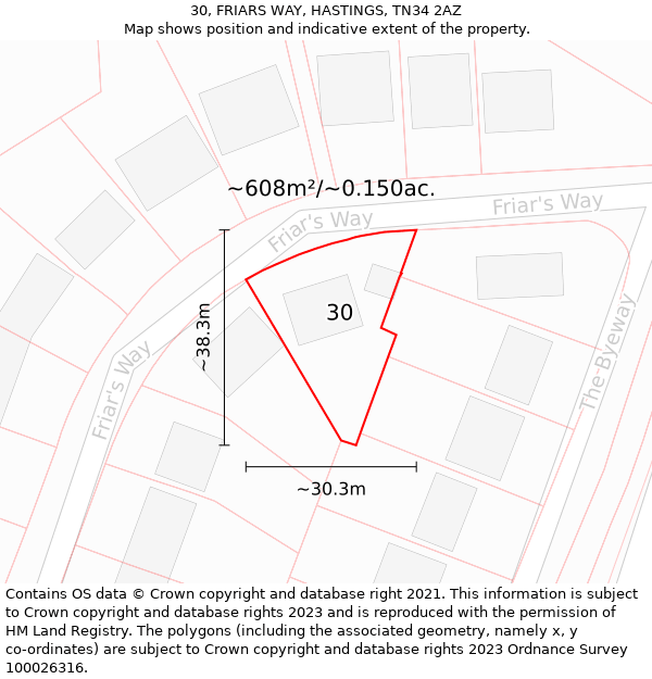 30, FRIARS WAY, HASTINGS, TN34 2AZ: Plot and title map