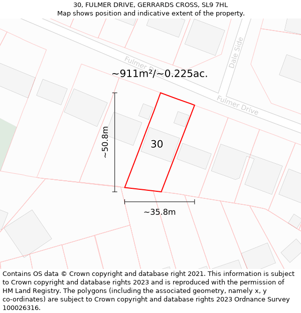 30, FULMER DRIVE, GERRARDS CROSS, SL9 7HL: Plot and title map