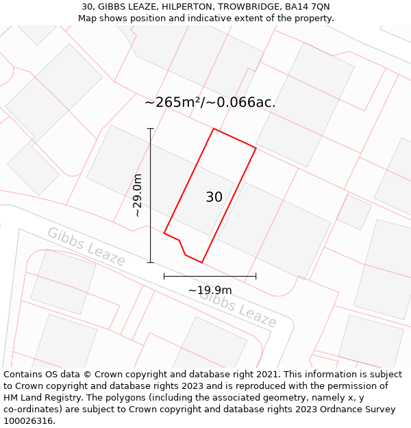 30, GIBBS LEAZE, HILPERTON, TROWBRIDGE, BA14 7QN: Plot and title map