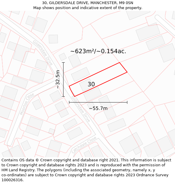 30, GILDERSDALE DRIVE, MANCHESTER, M9 0SN: Plot and title map