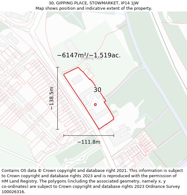 30, GIPPING PLACE, STOWMARKET, IP14 1JW: Plot and title map