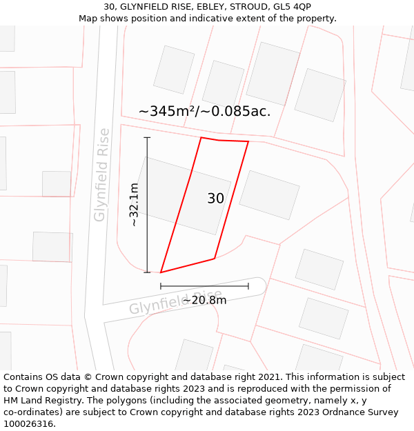 30, GLYNFIELD RISE, EBLEY, STROUD, GL5 4QP: Plot and title map