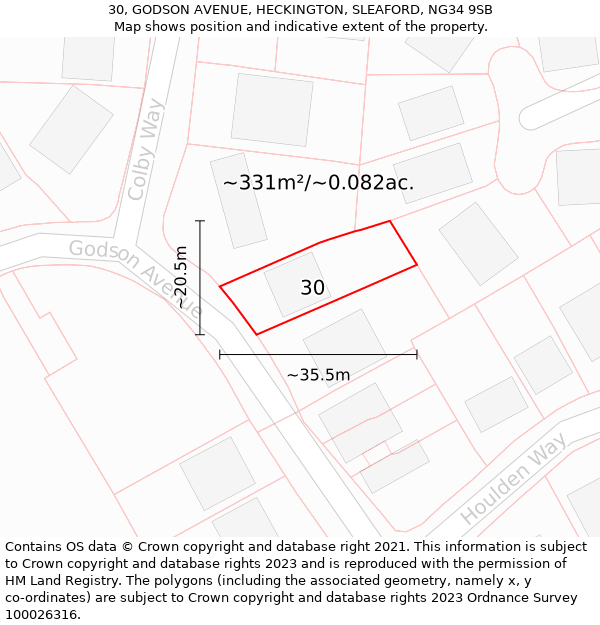 30, GODSON AVENUE, HECKINGTON, SLEAFORD, NG34 9SB: Plot and title map