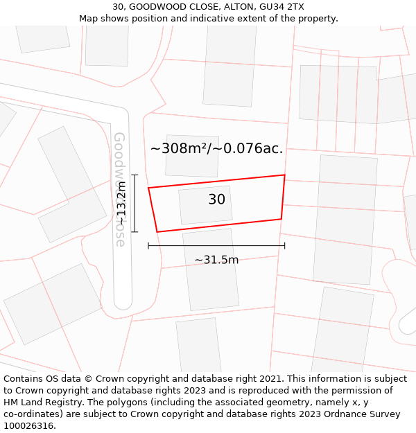 30, GOODWOOD CLOSE, ALTON, GU34 2TX: Plot and title map