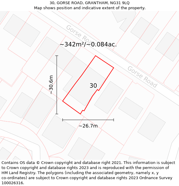 30, GORSE ROAD, GRANTHAM, NG31 9LQ: Plot and title map