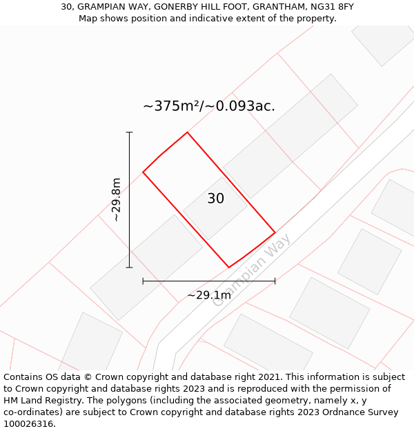 30, GRAMPIAN WAY, GONERBY HILL FOOT, GRANTHAM, NG31 8FY: Plot and title map