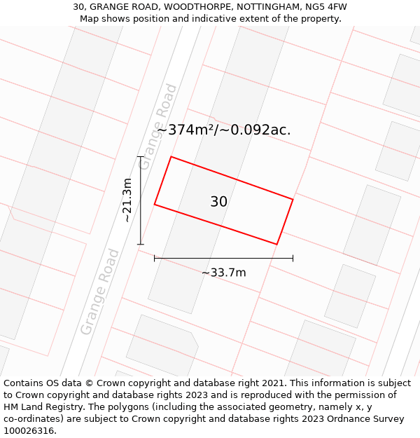 30, GRANGE ROAD, WOODTHORPE, NOTTINGHAM, NG5 4FW: Plot and title map