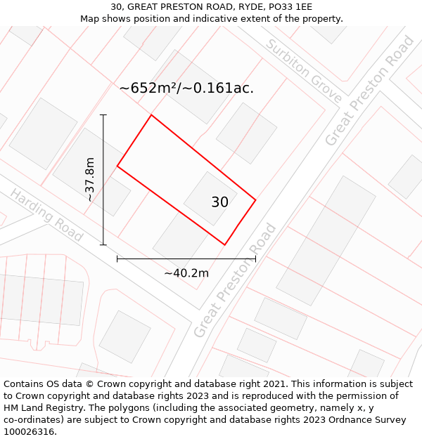 30, GREAT PRESTON ROAD, RYDE, PO33 1EE: Plot and title map