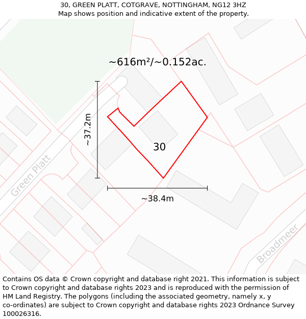 30, GREEN PLATT, COTGRAVE, NOTTINGHAM, NG12 3HZ: Plot and title map