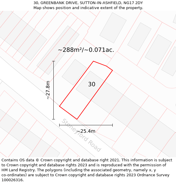 30, GREENBANK DRIVE, SUTTON-IN-ASHFIELD, NG17 2DY: Plot and title map