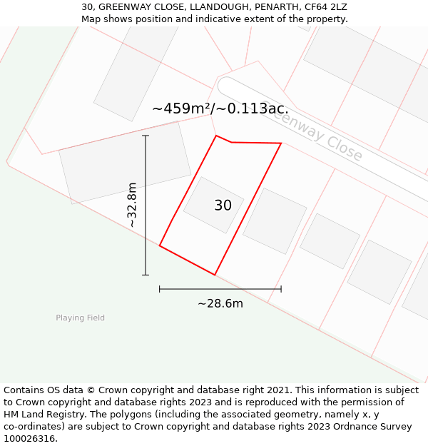 30, GREENWAY CLOSE, LLANDOUGH, PENARTH, CF64 2LZ: Plot and title map