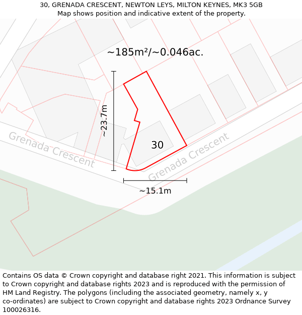 30, GRENADA CRESCENT, NEWTON LEYS, MILTON KEYNES, MK3 5GB: Plot and title map