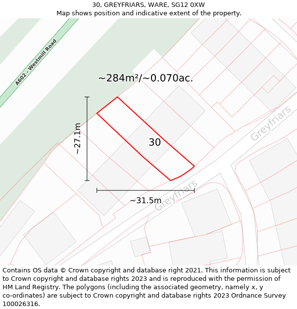 30, GREYFRIARS, WARE, SG12 0XW: Plot and title map