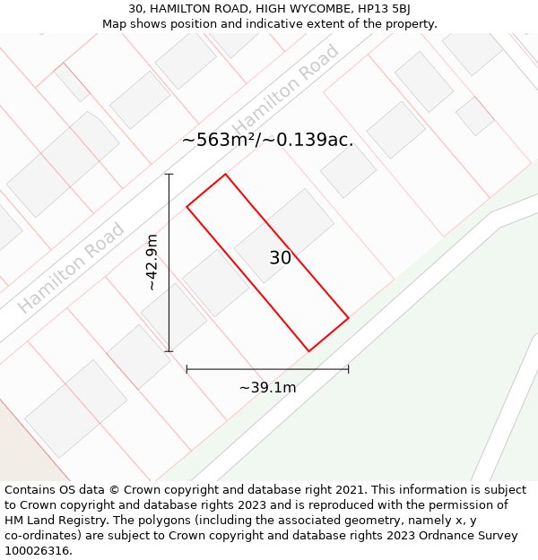 30, HAMILTON ROAD, HIGH WYCOMBE, HP13 5BJ: Plot and title map