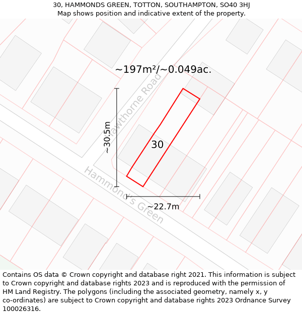 30, HAMMONDS GREEN, TOTTON, SOUTHAMPTON, SO40 3HJ: Plot and title map