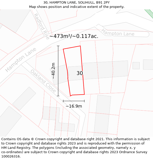 30, HAMPTON LANE, SOLIHULL, B91 2PY: Plot and title map