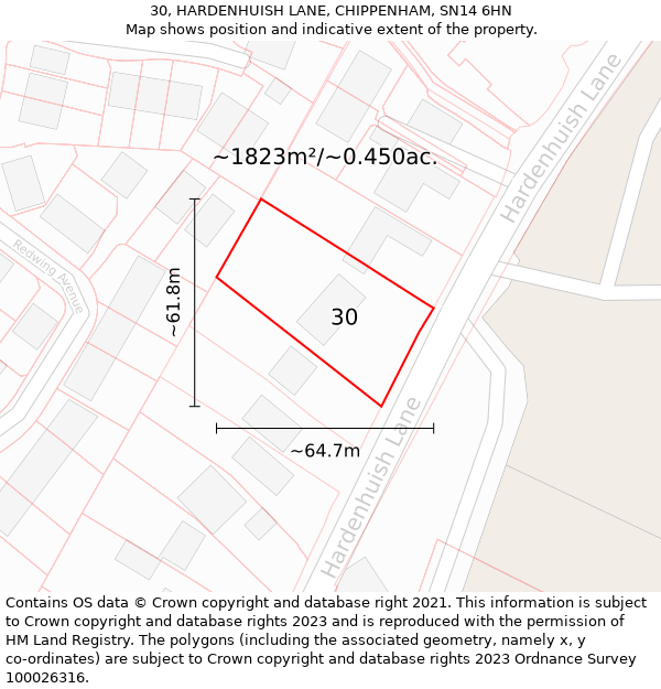 30, HARDENHUISH LANE, CHIPPENHAM, SN14 6HN: Plot and title map