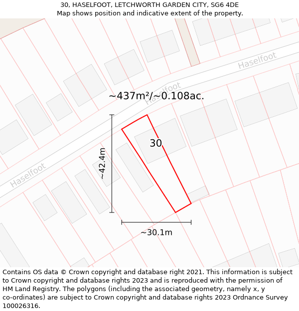 30, HASELFOOT, LETCHWORTH GARDEN CITY, SG6 4DE: Plot and title map