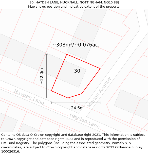 30, HAYDEN LANE, HUCKNALL, NOTTINGHAM, NG15 8BJ: Plot and title map