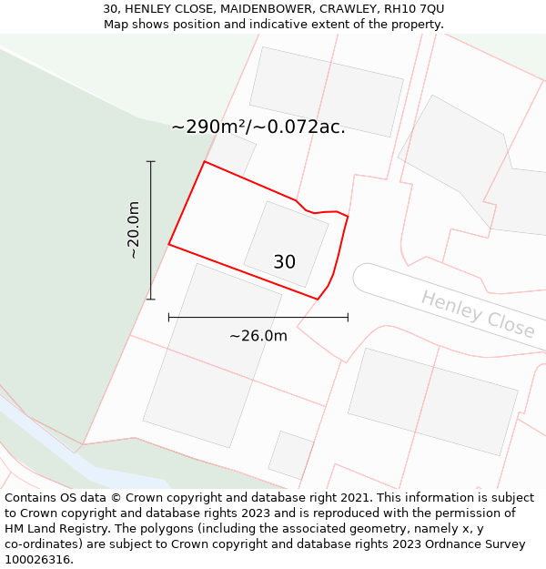 30, HENLEY CLOSE, MAIDENBOWER, CRAWLEY, RH10 7QU: Plot and title map