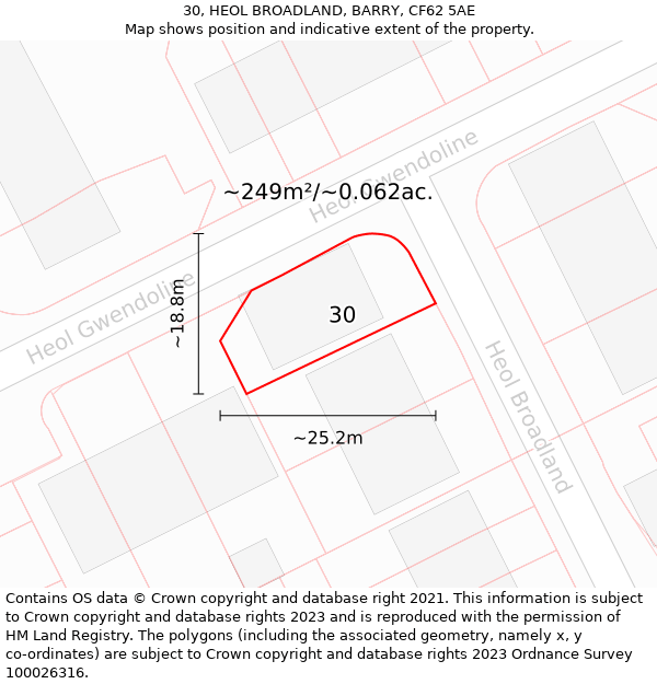 30, HEOL BROADLAND, BARRY, CF62 5AE: Plot and title map