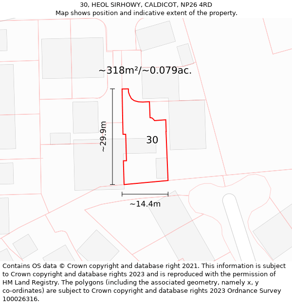 30, HEOL SIRHOWY, CALDICOT, NP26 4RD: Plot and title map