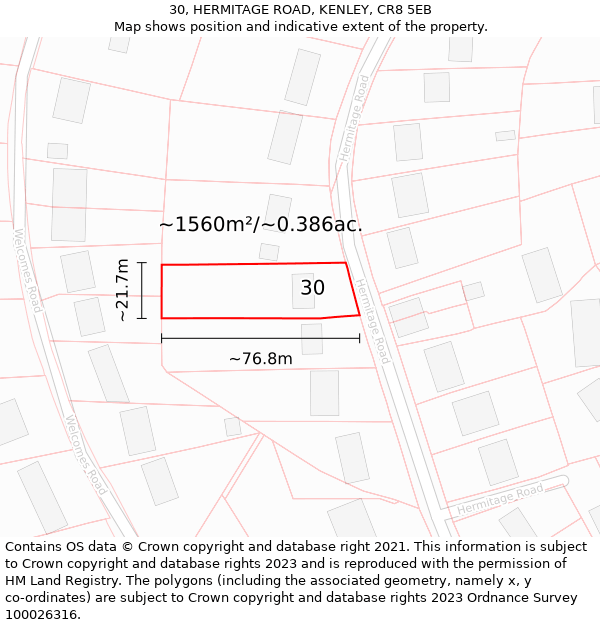 30, HERMITAGE ROAD, KENLEY, CR8 5EB: Plot and title map