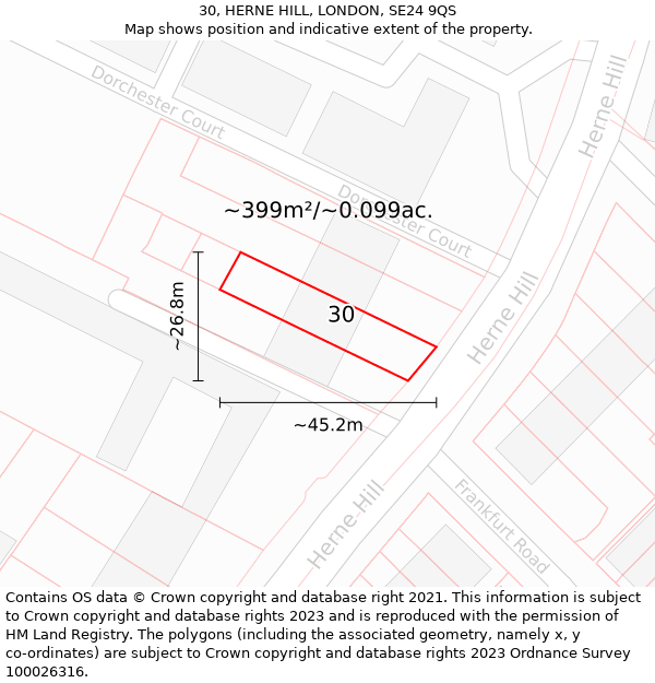 30, HERNE HILL, LONDON, SE24 9QS: Plot and title map