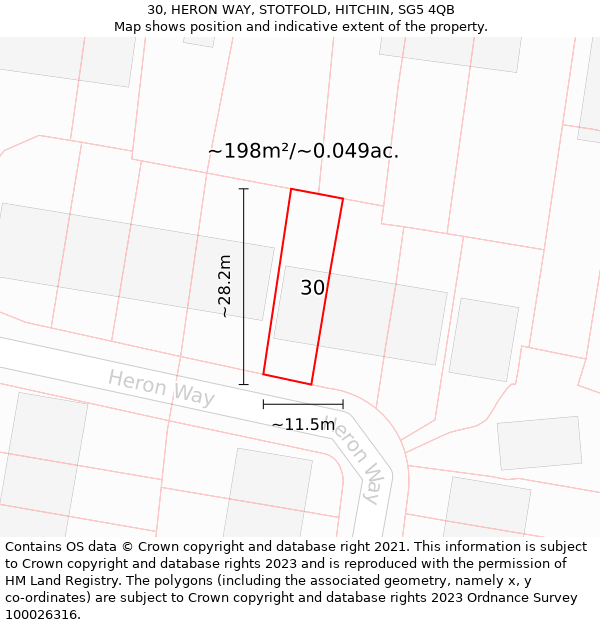 30, HERON WAY, STOTFOLD, HITCHIN, SG5 4QB: Plot and title map