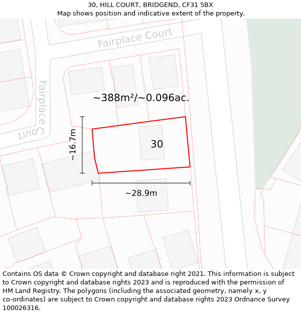 30, HILL COURT, BRIDGEND, CF31 5BX: Plot and title map