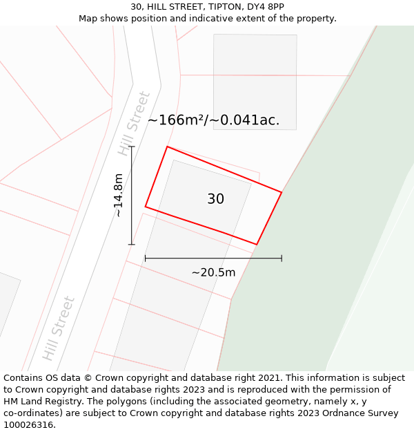 30, HILL STREET, TIPTON, DY4 8PP: Plot and title map