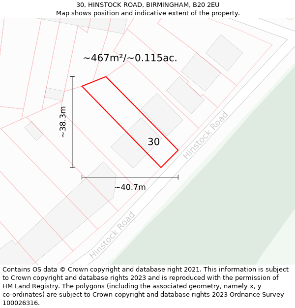 30, HINSTOCK ROAD, BIRMINGHAM, B20 2EU: Plot and title map