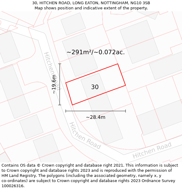 30, HITCHEN ROAD, LONG EATON, NOTTINGHAM, NG10 3SB: Plot and title map