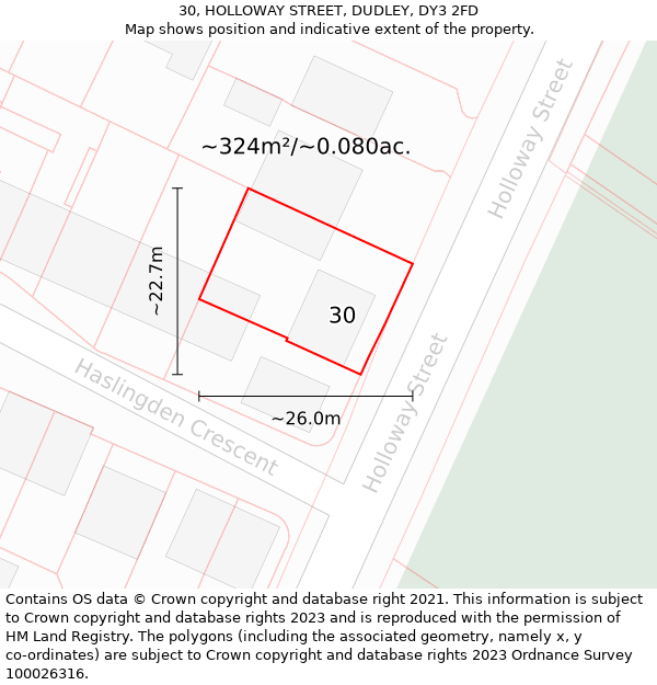 30, HOLLOWAY STREET, DUDLEY, DY3 2FD: Plot and title map