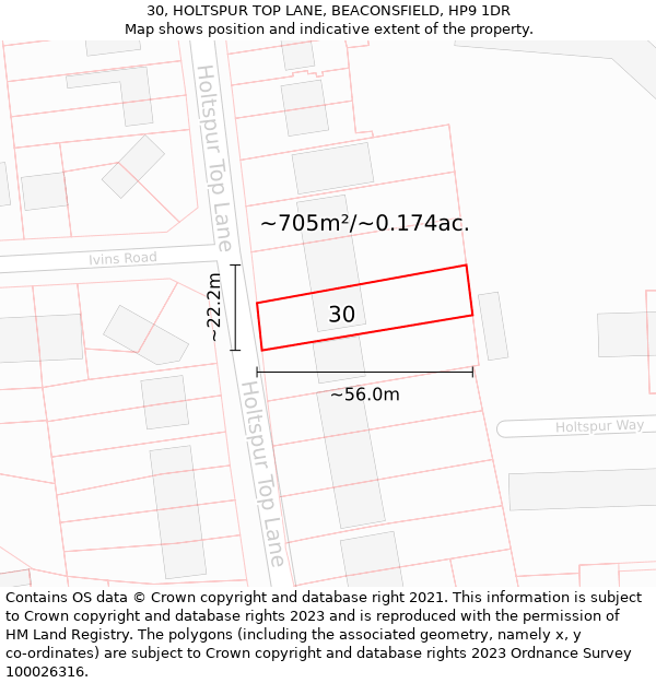 30, HOLTSPUR TOP LANE, BEACONSFIELD, HP9 1DR: Plot and title map