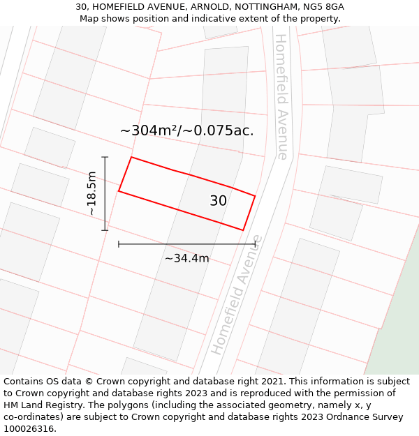 30, HOMEFIELD AVENUE, ARNOLD, NOTTINGHAM, NG5 8GA: Plot and title map