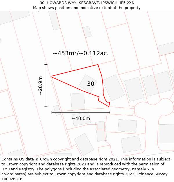 30, HOWARDS WAY, KESGRAVE, IPSWICH, IP5 2XN: Plot and title map