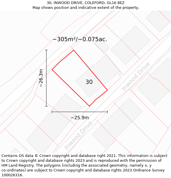 30, INWOOD DRIVE, COLEFORD, GL16 8EZ: Plot and title map