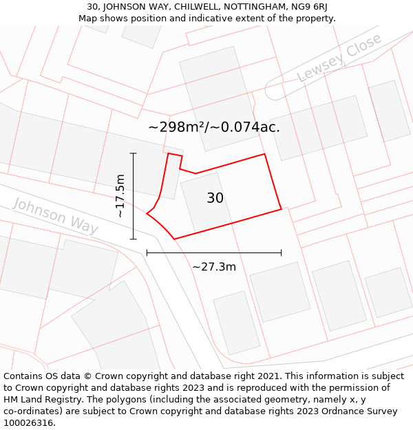 30, JOHNSON WAY, CHILWELL, NOTTINGHAM, NG9 6RJ: Plot and title map