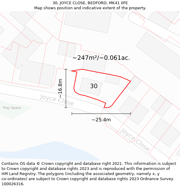 30, JOYCE CLOSE, BEDFORD, MK41 0FE: Plot and title map