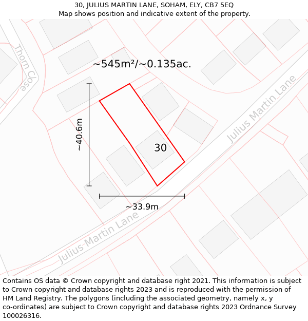 30, JULIUS MARTIN LANE, SOHAM, ELY, CB7 5EQ: Plot and title map