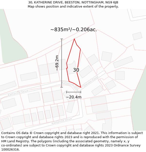 30, KATHERINE DRIVE, BEESTON, NOTTINGHAM, NG9 6JB: Plot and title map