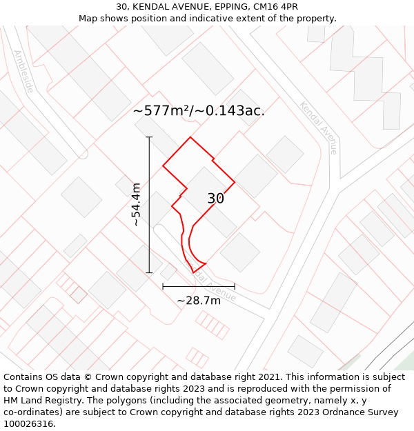 30, KENDAL AVENUE, EPPING, CM16 4PR: Plot and title map