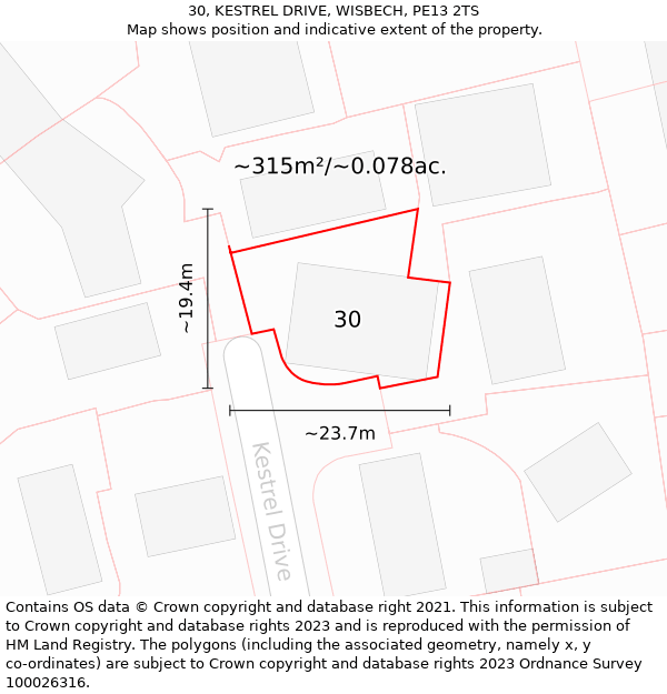 30, KESTREL DRIVE, WISBECH, PE13 2TS: Plot and title map