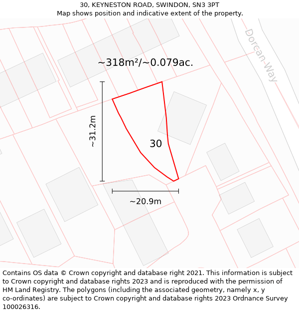 30, KEYNESTON ROAD, SWINDON, SN3 3PT: Plot and title map