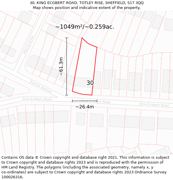 30, KING ECGBERT ROAD, TOTLEY RISE, SHEFFIELD, S17 3QQ: Plot and title map