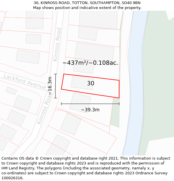 30, KINROSS ROAD, TOTTON, SOUTHAMPTON, SO40 9BN: Plot and title map