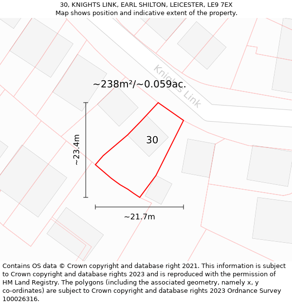 30, KNIGHTS LINK, EARL SHILTON, LEICESTER, LE9 7EX: Plot and title map