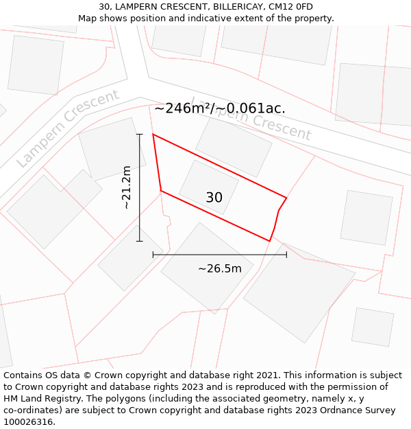 30, LAMPERN CRESCENT, BILLERICAY, CM12 0FD: Plot and title map