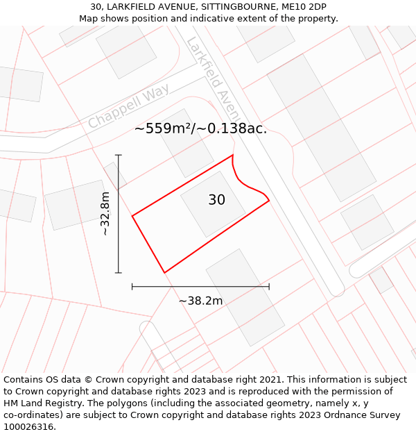 30, LARKFIELD AVENUE, SITTINGBOURNE, ME10 2DP: Plot and title map